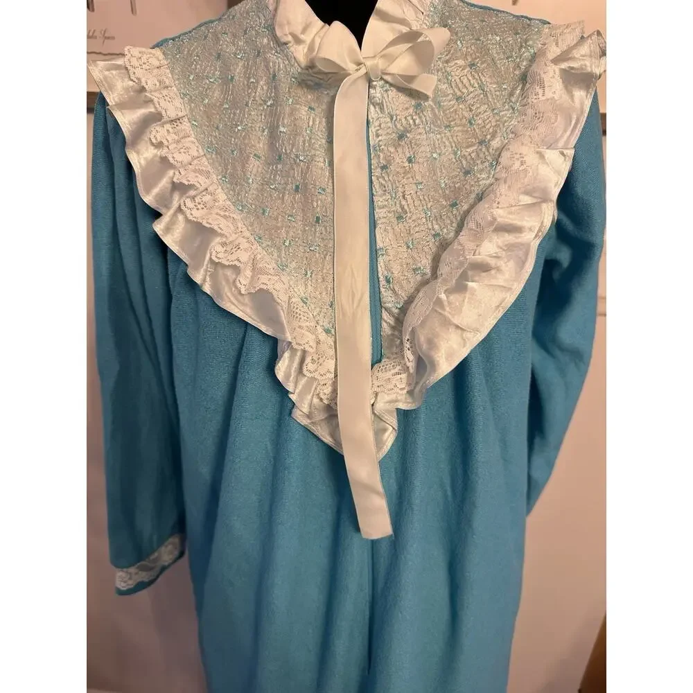 Vintage Moodsetter Nightgown Robe House Coat Blue Cottage Victorian Zip Sz.Small